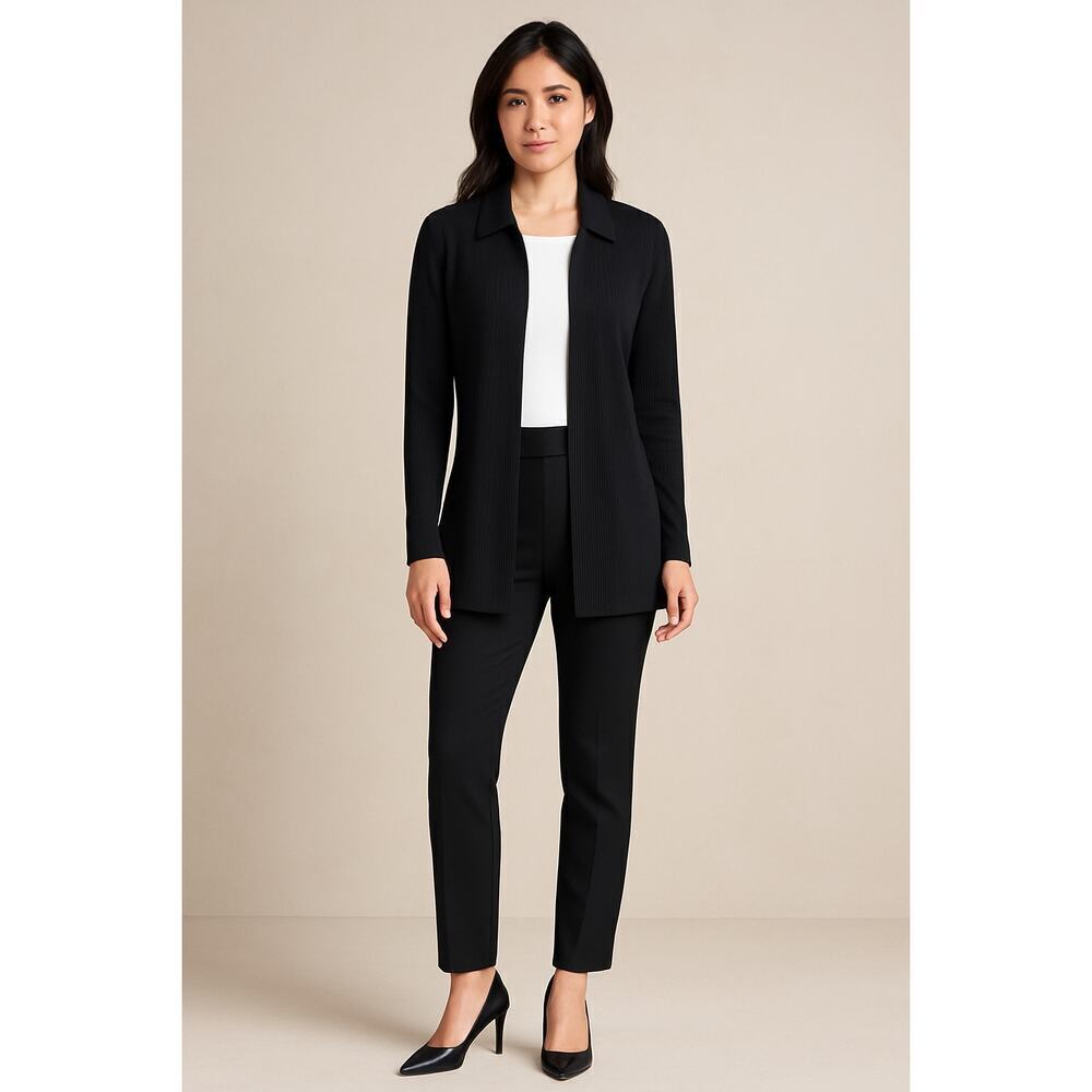 Exclusively Misook Petite Black Open Front Knit Cardigan Size Small